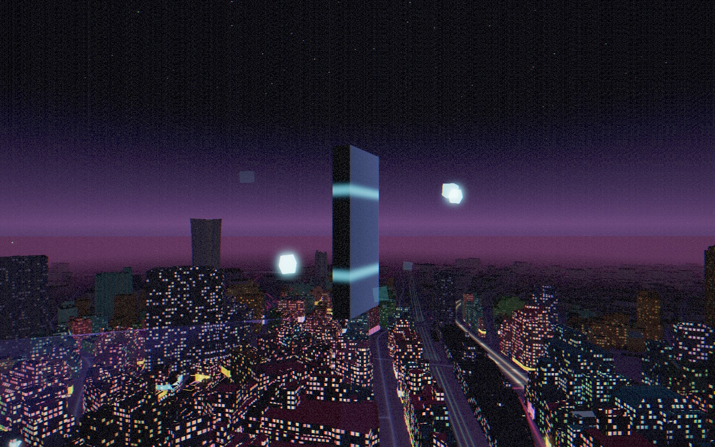 An illuminated tower amid the rendered buildings of Shibuya